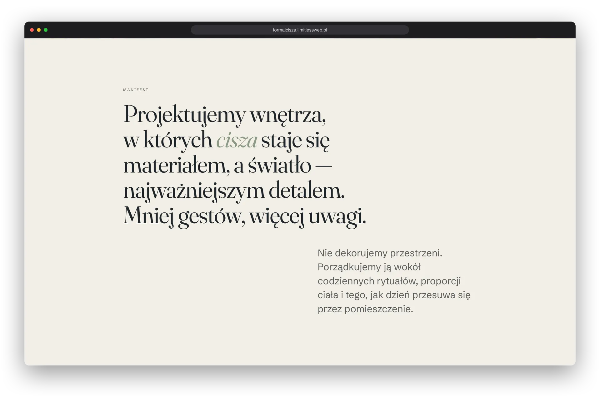 Forma i Cisza, sekcja strony